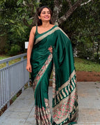 Green Ajrakh Printed Modal Silk Plain Saree With Ajrakh Blouse P6